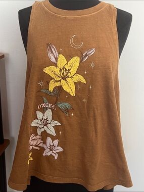 O'Neill Brown Tank Top with Yellow Floral Graphic